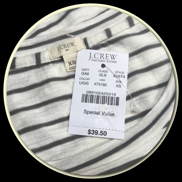 J. Crew Gray & White Stripe Tee Shirt. Size XS. NWT! - Picture 4 of 4
